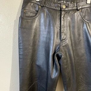Mak & Zee Black Genuine Leather Pants Sz 32 Straight Leg High Rise Vtg Style Zip